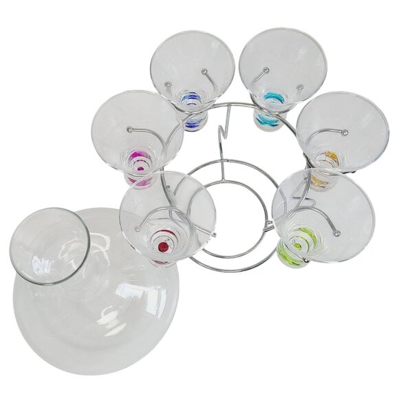 Torre & Tagus Glass Decanter Shot Glass Set of 6 Colorful Markers Metal Carrier - Picture 6 of 11